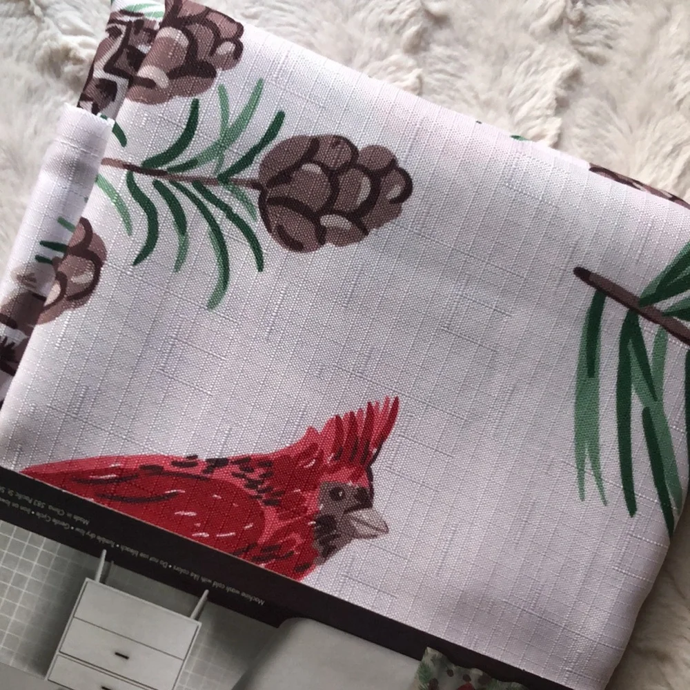 Holiday Red Cardinal Bird Pinecone Print Shower Curtain